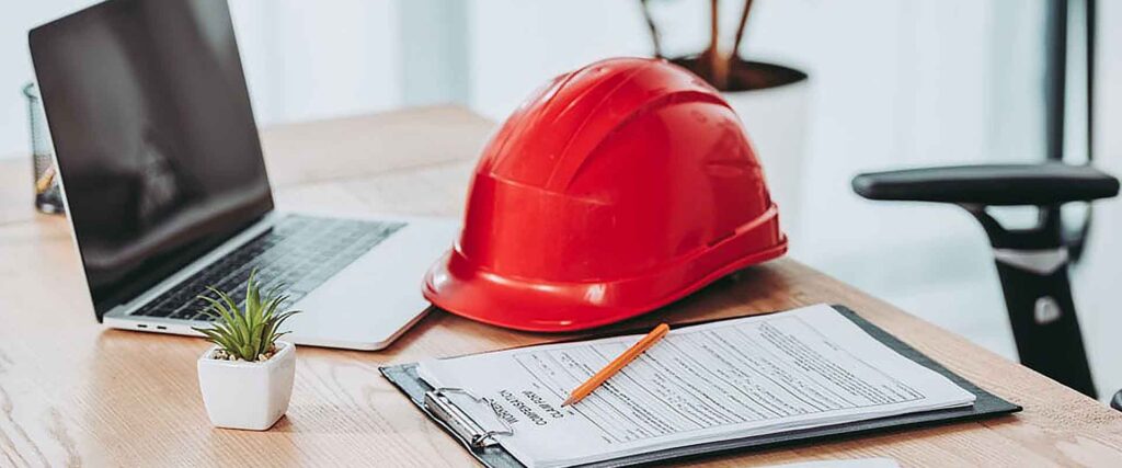 Hard hat on a desk